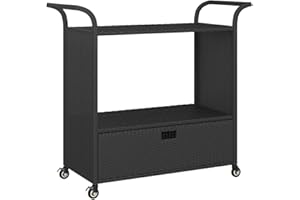 vidaXL Chariot de Bar avec Tiroir Chariot de Rangement Chariot Roulant de Service Jardin Patio Cuisine Extérieur Noir 100x45x97 cm Résine Tressée