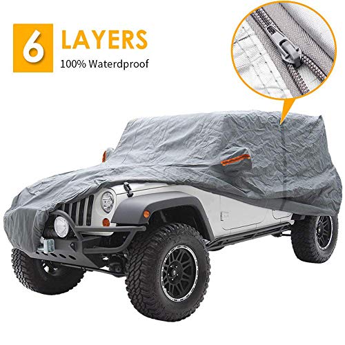 Big Ant Telo Copriauto,100% Impermeabile Copriauto Auto Pieghevole con Cerniera Anti UV Anti Pioggia Sole da Esterno Interno Copri Auto per Jeep Wrangler CL,YJ,TJ,JK 4 porte(490* 170* 170cm)