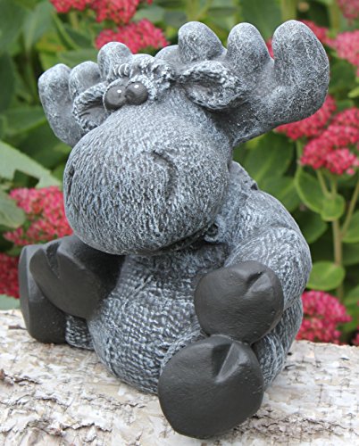 Steinfigur Elch sitzend in Schiefergrau, Figur, Deko, Garten, frostsicher - 3