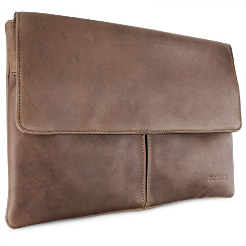 ROYALZ Schutztasche Leder für Apple MacBook 12 Zoll Tasche (ab 2015) mit Retina Display Schutzhülle Lederhülle Notebook Case Retro Vintage Look Leder grau /braun - 2