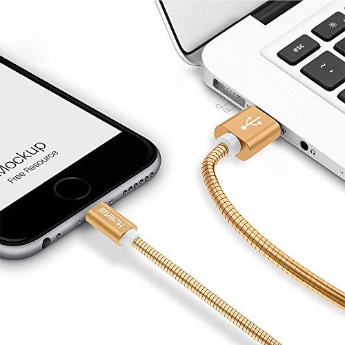 Hunletai C  ble iPhone  1M Lot DE 2  Chargeur iPhone M  tal Cable Lightning vers USB pour iPhone x 8 8 Plus 7 7 Plus SE 6s 6s Plus 6 6 Plus 5c 5s 5  iPad Pro Air Mini -Golden
