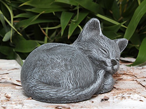Steinfigur Katze schlafend klein Steinguss Schiefergrau - 3