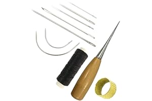 tao pipe 10 Pieces Curved Upholstery Hand Sewing Needles Sewing Needles with Leather Waxed Thread Cord Drilling Awl and Thimble for Leather Repair