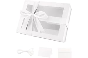 PKGMAGIC Boite Cadeau Vide Blanc,24,1x17,8x10,2 CM Boite Cadeau avec Fenetre Transparente,Petite Boite Cadeau Magnétique et Ruban pour Anniversaire,Mariage