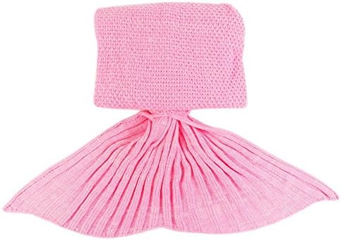 Floweryocean Handmade Knitted Mermaid Tail Blanket, Warm Soft Flexible Stretchable Living Room/Bed Room Leisure Blanket or Sleeping Bag for Adults 190cmX80cm（74.8 inch x31.5 inch ) (Pink)
