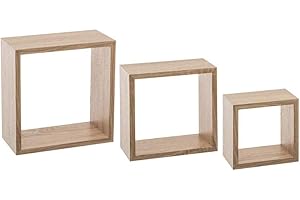 JJA 5 five simply smart Lot DE 3 ÉTAGÈRES MURALES Cube Chene (: L.15xP.9xH.15cm L.20xP.9xH.20cm L.25xP.9xH.25cm)