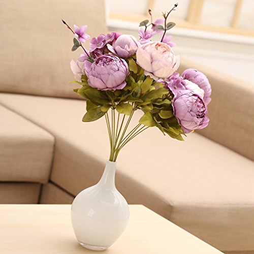 Houda Vintage Pfingstrosen, künstlich, Seide, Blumen Sträuße Home Hotel Hochzeit Dekoration Violett (New Purple) - 6