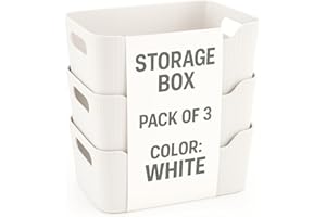 Zuku Storage Box Basket for Storage Plastic Organiser for Storage Bathroom Storage Box Small Plastic Organiser Bathroom Basket Boxes for Toys,Cosmetic,Accessory (White,3Pcs)