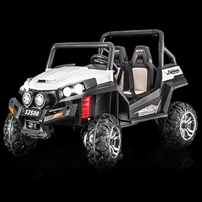 RIRICAR Véhicule électrique RSX White - 2.4Ghz, 2 x 12V, 4 X MOTOR, télécommande, deux places en cuir, Roues Soft EVA, Radio FM, Bluetooth