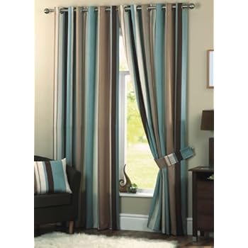 Whitworth Duck Egg Blue Stripe Lined Readymade Eyelet Curtains