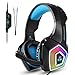 Price comparison product image TENSWALL PS4 Gaming Headset, Hunterspider Series, LED Light Wired PC Gaming Headphone with Mic, 3.5mm Heasdset Jack Over-Ear Headset Headband Bass Stereo and Noise Cancelling & Volume Control For Universal Compatibility like Xbox One, Nintendo Switch, PC, Laptop, Tablet, Mobile,etc.(Blue)