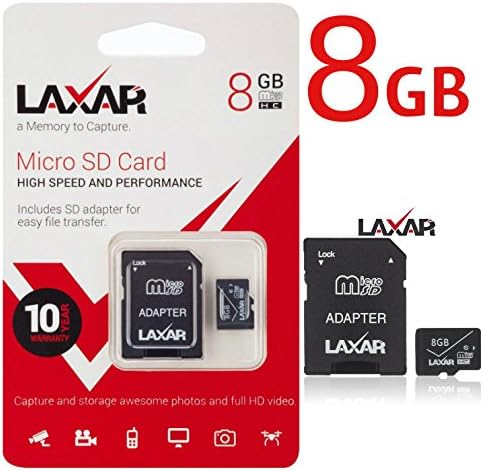 LaXar Ultra 8GB Micro SD TF Memory Card Class 10 with Micro SD to SD Adapter High Performance SD Card - Full HD &amp; 4K Photos &amp; Video Storage