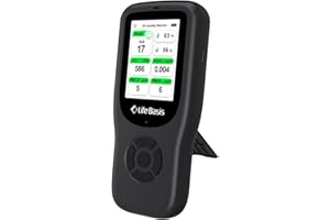 LIFEBASIS 10 en 1 Appareils Mesurant Qualité Air Intérieur, Détecteur de AQI, PM1.0, PM2.5, PM10, CO2, TVOC, HCHO, Particules, Température et Humidité pour Maison, Bureau, Salle de Sport et Voitur, Noir