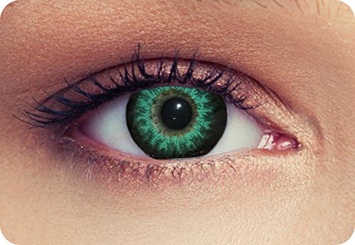 Lentillas de color intensos para Cosplay ojo grande verde de tres meses sin dioprtías / corregir + gratis caso de lente 