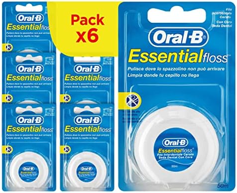 Oral-b Filo Interdentale Cerato Essentialfloss al Sapore di Menta 50m. Resistente a Strappi e Sfilacciamenti. 6 Confezioni di Fili Interdentali