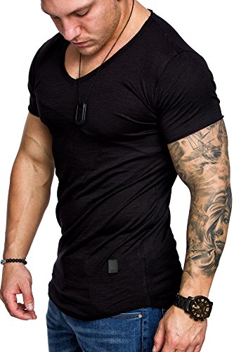 Amaci&Sons Oversize Herren Vintage T-Shirt V-Neck Basic V-Ausschnitt Shirt 6008 Schwarz L Amaci&Sons Oversize Herren Vintage T-Shirt V-Neck Basic V-Ausschnitt Shirt 6008 Schwarz L
