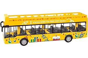 NyaSaa Double Decker Bus Toy, Bus Toy, Open Top Bus, Sightseeing Tour Yellow Bus, Alloy Diecast Vehicles Mould, 1:64 Scale Pull-Back Bus for Kids Boys Girls- Yellow