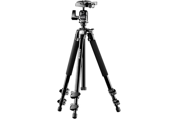 Mantona Scout Trépied Max, 157 cm (incl. rotule avec plateau de fixation rapide, niveau à bulle intégré, capacité de charge env. 6 kg)