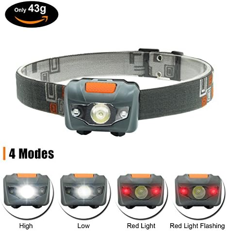 LED Head Torch,WASAGA Super Bright LED Headlamp with Waterproof Design, White &amp; Red Light 4 Modes Comfortable Best Equipment Head Torches Lamp Bulb,Great for Running,Camping,Hiking &amp; Fishing, Gift for AAA Battery Included