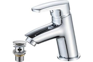 Luckyhome Cloakroom Basin Mixer Tap with Pop up Waste,Hot and Cold Single Lever Basin Sink Mixer Tap