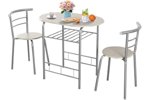 TANGZON Dining Table and Chairs Set 2, 3-Piece Compact Dining Room Set with Storage Shelf, Metal Frame, Breakfast Bar Table for Kitchen, Living Room and Lounge Office (Silver + Grey)