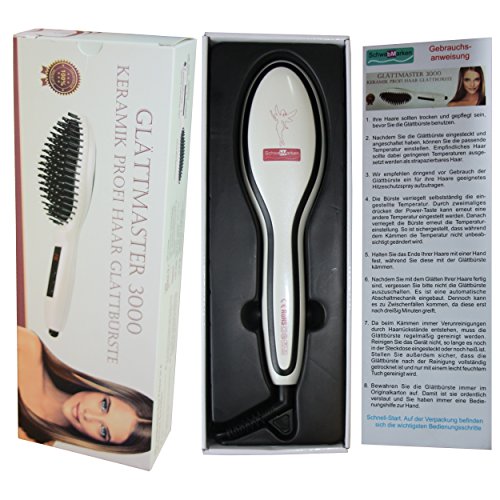 Professionelle Elektrische Glättbürste mit CE und RoSH Haarglätter Haarbürste Hair Straightener Stylingbürste für lange Haare mit LCD Anzeige, Farbe Weiss incl. 1 Detangler in Pink mit deutschsprachiger Bedienungsanleitung - 8