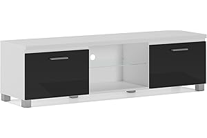 Skraut Home - Mobile TV componibile per Soggiorno - 42 x 150 x 40 cm - Sistema di Illuminazione a LED Integrato - Adatto per TV 32/40/50/55/60/65" - Porta con Maniglia - Ripiano in Vetro