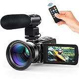  Andoer Caméscope Numerique 4K Vision Nocturne Infrarouge Full HD 24FPS, 48MP Appareil Photo Caméra Vidéo Numérique Ecran IPS 3.0 Pouces 16X Zoom (1080P+Microphone+Lens)