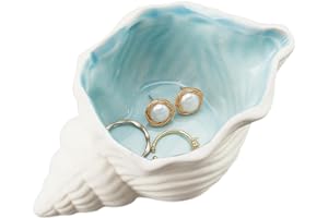 NBEADS Conch Shape Ceramic Jewelry Tray, Aqua Shell Trinket Dish Ceramic Ring Earring Holder Ocean-themed Decorative Trinket Plate for Rings Earrings Necklaces Bracelet Jewelry Watch Keys