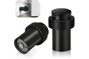 TOKPLNU Door Stoppers, Floor Mounted Door Stop Black Heavy Duty Doorstop Stainless Steel Modern Door Stops Bumper Wall Protector Decorative Solid Rubber Tall Floor Door Stopper for Skirtings, 65mm 2 Pack