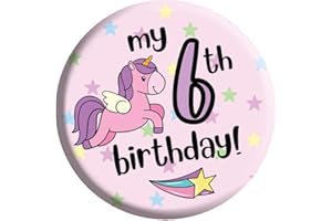 LIMALIMA Birthday Unicorn Badge 6th Birthday 6 Today For Girls In Pink