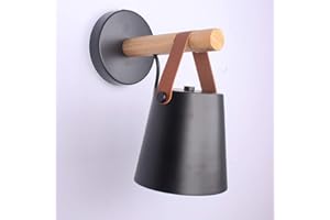 Mengjay Wall Light Sconce Modern Wooden Leather Decorative Led Wall Lamps E27 Base Lighting Fixture for Living Room Bedroom Bedside Study Porch Aisle Corridor (Black)