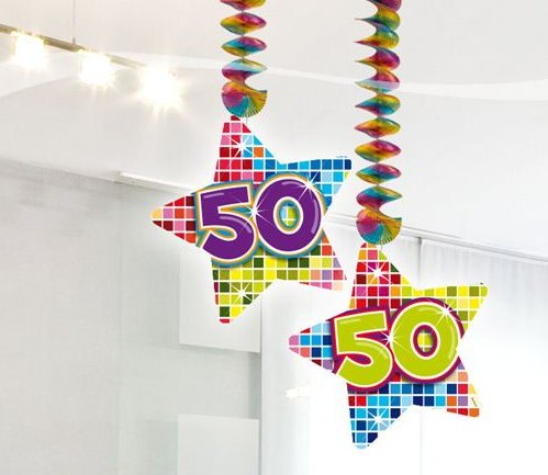50.Geburtstag Deko Rotorspiralen 2 Stück Hängende Girlande mit Zahl 50 Spiraldeckenhänger bunter Stern mit 50 Dekoration zum 50er Geburtstag Party oder andere Anlässe - 2
