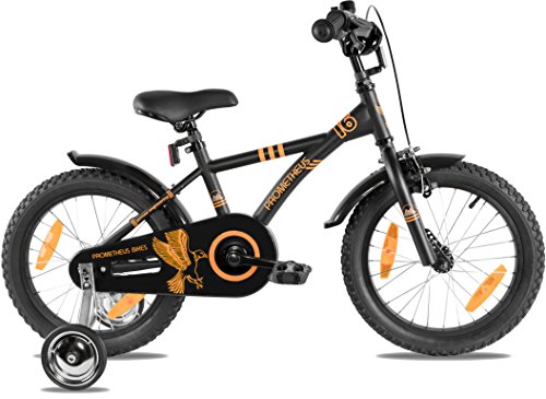 PROMETHEUS Kinderfahrrad 16 Zoll Jungen in Schwarz-Matt & Orange mit Metallic Stützrädern | Seitenzugbremse und Rücktrittbremse | ab 5 Jahren | 16“ BMX Edition 2017 - 3