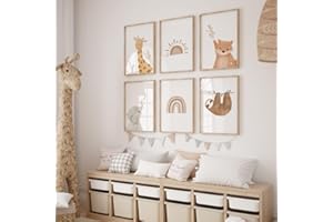 MeinBaby123® Lot de 6 Posters pour Chambre d'Enfant, DIN A4, Tableaux Muraux, Décoration Murale de Qualité Supérieure (Paresseux et Amis)