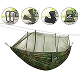 Einfach einzurichten: Die outdoor hängematte kommt mit moskitonetz Seilen (6m x 2), hochfesten stahlkarabinern (62g x 2) und baumgurte (3m x 2), es ist einfach einzurichten ohne zusätzliche werkzeuge in Minuten. Die zusätzlichen taschen in der Dschungel Hängematte wurden für die aufbewahrung Ihrer persönlichen gegenstände entworfen
