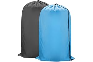 MOLEDINO Lot de 2 Sac à Linge Sale Grand Format 61x92 cm avec Cordon de Serrage, Pliable Imperméable Portable Sac à Linge Sale Voyage Sac de Rangement, Laundry Bag Travel Dorm (Bleu + Gris)