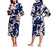 Produktbild Swallowuk Damen Elegant Morgenmantel Maxi mit Gürtel Lang Kimono Kleid Blumen Muster Bademantel Frauen Lange Robe Schlafmantel Girl Pajama Party (XXL, Marineblau)