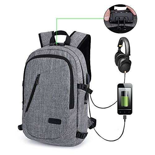 Business Laptop Rucksack 15 6 Zoll USB-Ladeanschluss Reisen Outdoor  Grau 1 