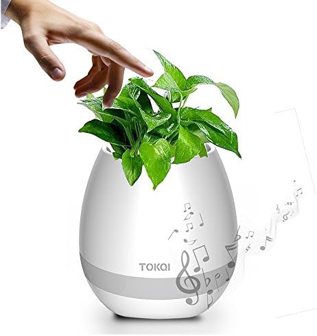 Gendax Music Flowerpot , Smart Touch Plant Piano Music Playing Flowerpot Waterproof Wireless Bluetooth Speaker LED Light Round Plant Pots Night Lamp for Bedroom,Office,Living Room (White)