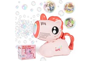 Ambesty maszyna do baniek i mydlanych, jednorożec, pistolet do baniek mydlanych dla dzieci, 100 ml, z oświetleniem, na urodziny, imprezę, wesele (różowa)