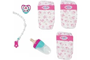 MY PET ELEPHANT Juego de accesorios de juguete BABY Born: 3 pañales, chupete con cadena y biberón (manual, plástico, unisex, para mayores de 3 años)