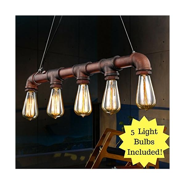 Retro Dig® Steampunk Industrial Vintage Rustic Ceiling Lighting Copper Pendant Pipe Light Chandelier Fitting + 5 E27 Edison Bulbs