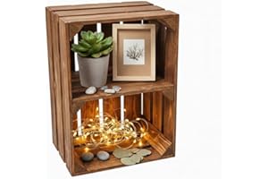 Teramico Geflammte Holzkisten Weinkisten Obstkisten mit Mittelbrett/Zwischenbrett Ablage für Aufbwahrung Schuhregal (40er / 1er Set, Mit Ablage Kurz)