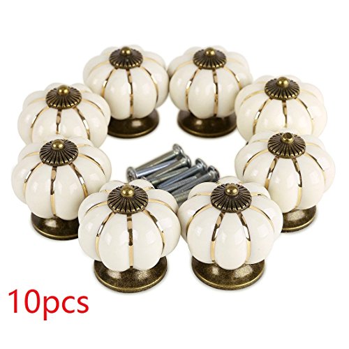 Preisvergleich Produktbild 10ST Möbelknopf set, WOLFBUSH Kürbis gestalten Möbelknopf Möbelknauf,Möbelknöpfe, Möbelgriff - Weiß
