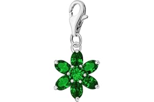 Quiges 925 Sterling Silver Charm Pendant Crystal Flowers made of Birthstones Clip On Lobster Clasp