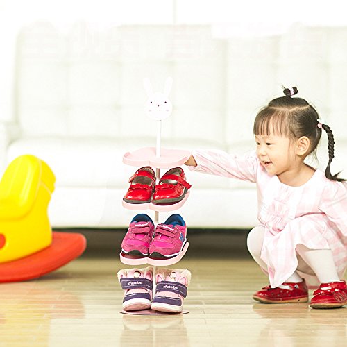 Addfun®Kids Schuhregal,Kreativ Bodenausführung rotierend Schuh Lagerung Gestell Dreidimensional Karikatur Kinder ’s Mappe Schuhregal(Hase) - 2