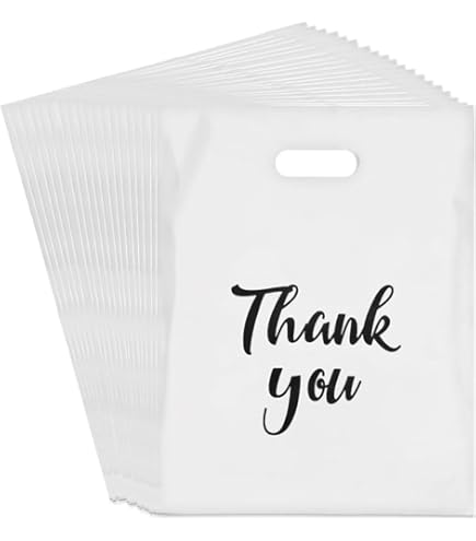 Dank je wel cadeauzakjes, 100 stuks kleinhandels kunststof zakjes, zwarte verpakkingszakken van plastic, plastic tassen, voor kleine bedrijven, winkels & boetieks - Herbruikbare plastic zakken met