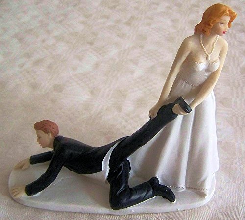 Lustiger Tortenaufsatz Brautpaar - Frau zieht Mann hinterher - Figur Hochzeitstorte Hochzeitspaar Tortenfigur