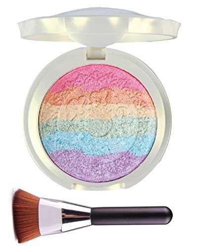 UCANBE Rainbow + Brush: Highlighter Blusher Eyeshadow Makeup Palette Iluminador Maquiagem Shimmer Highlighter for Fac+High Quality Professional Natural Blending Flat Contour Blush Brush Face Foundation Makeup Brush Comestic Facial by Ucanbe